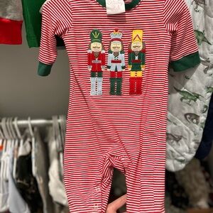 Festive Red Striped Nutcracker Kids Footie